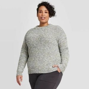 Ava & Viv Women's Plus Size Crewneck Multi Texture Pullover Sweater  (Green, 1X)